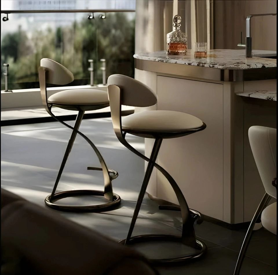 Bar chairs with curved metal bases