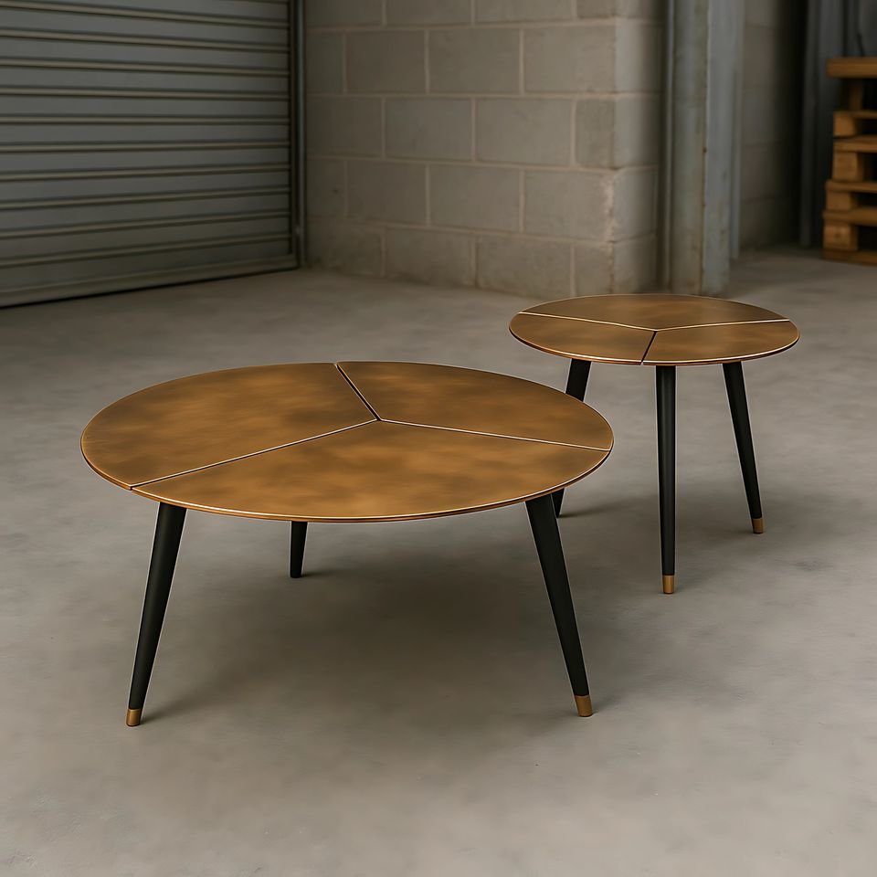 Copper-tone nesting tables with tapered legs