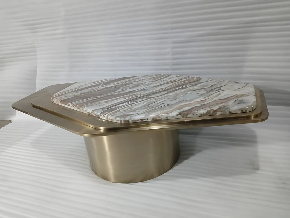 Marble-top centre table on a brushed metal base