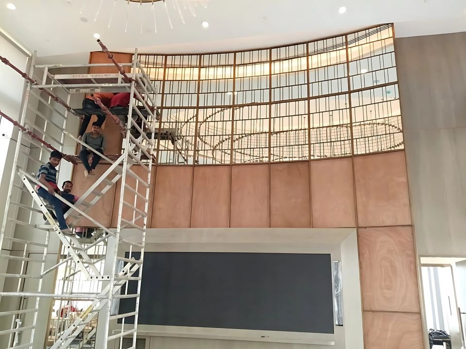 Feature wall installation in progress on site