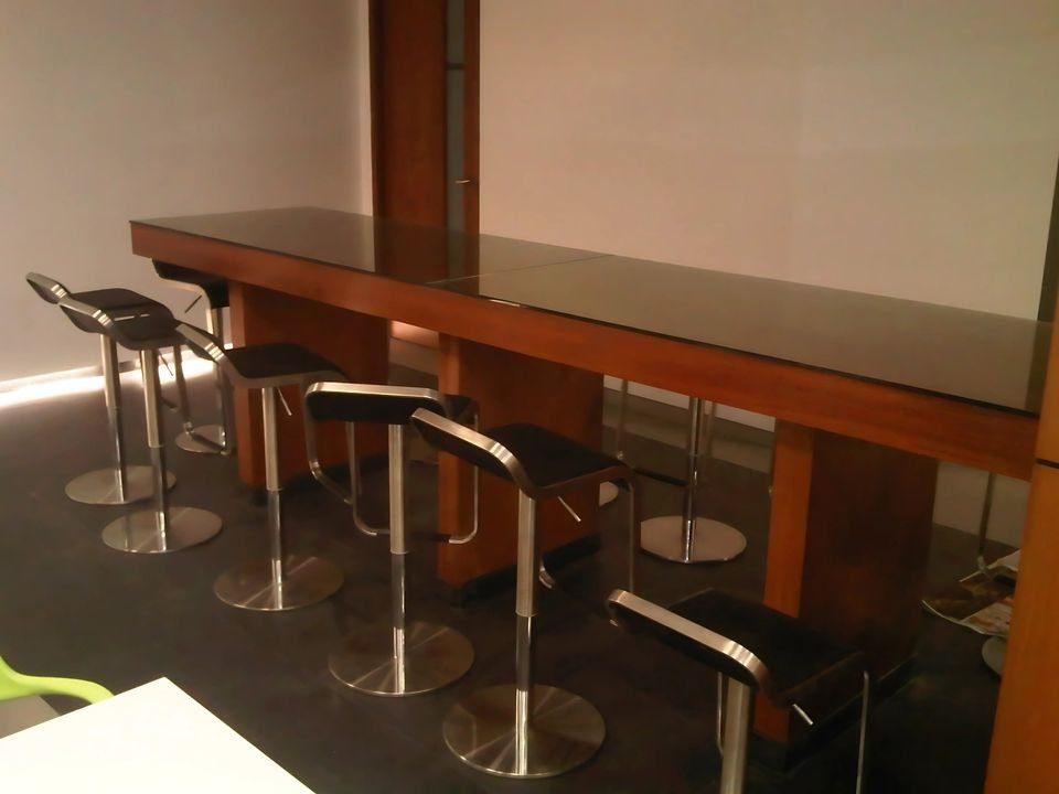 Timber bar counter with stools in a staff cafeteria